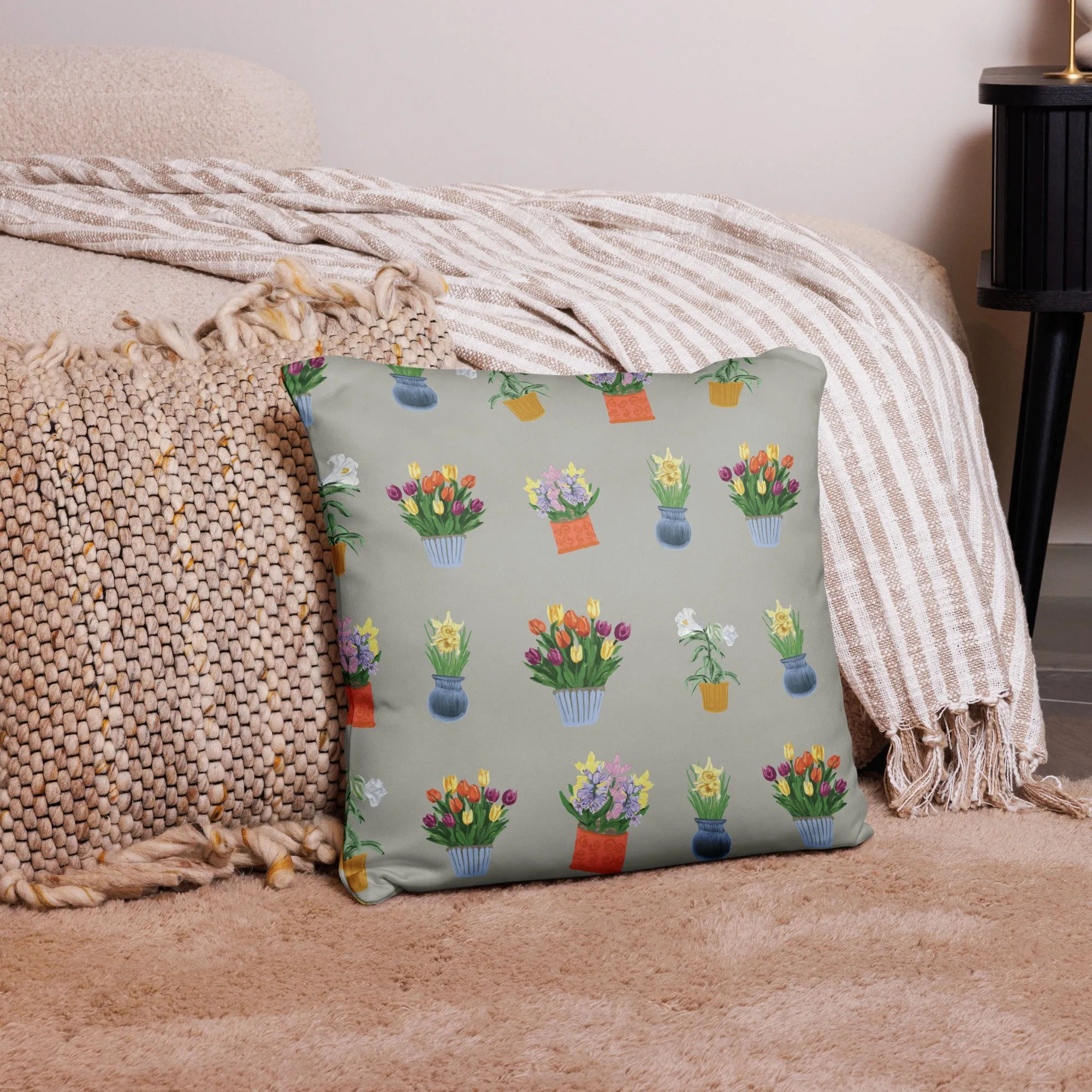 Spring Blooms Khaki Background Basic Pillow