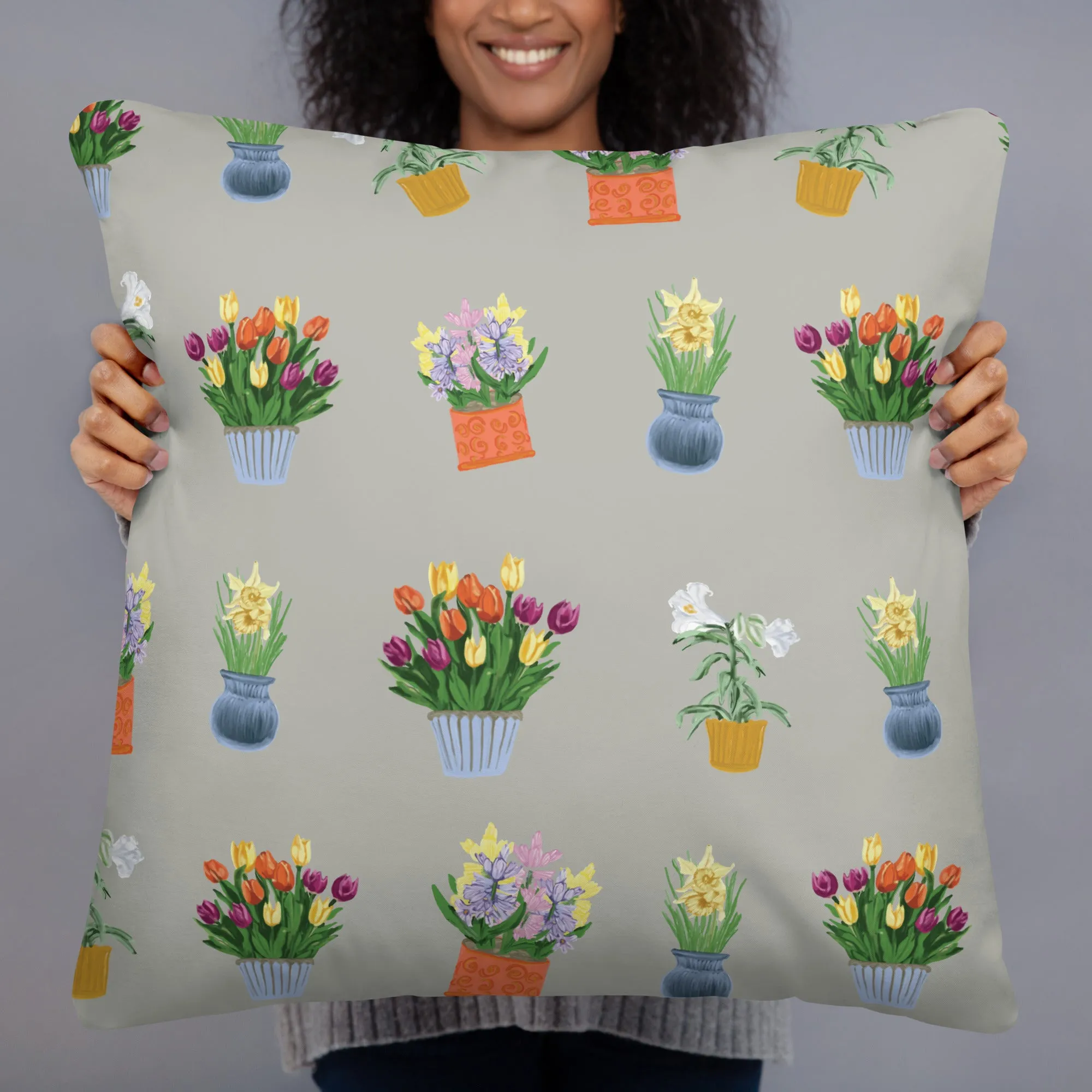 Spring Blooms Khaki Background Basic Pillow