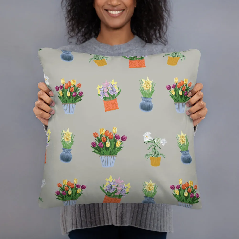 Spring Blooms Khaki Background Basic Pillow