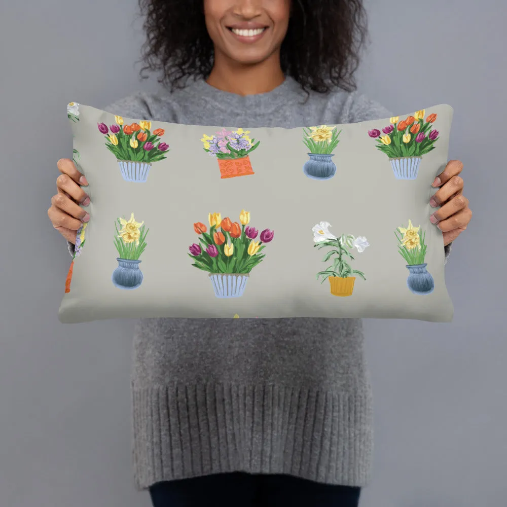 Spring Blooms Khaki Background Basic Pillow
