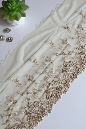 Sugar Cookie Beige 9" Wide Embroidered Lace Trim