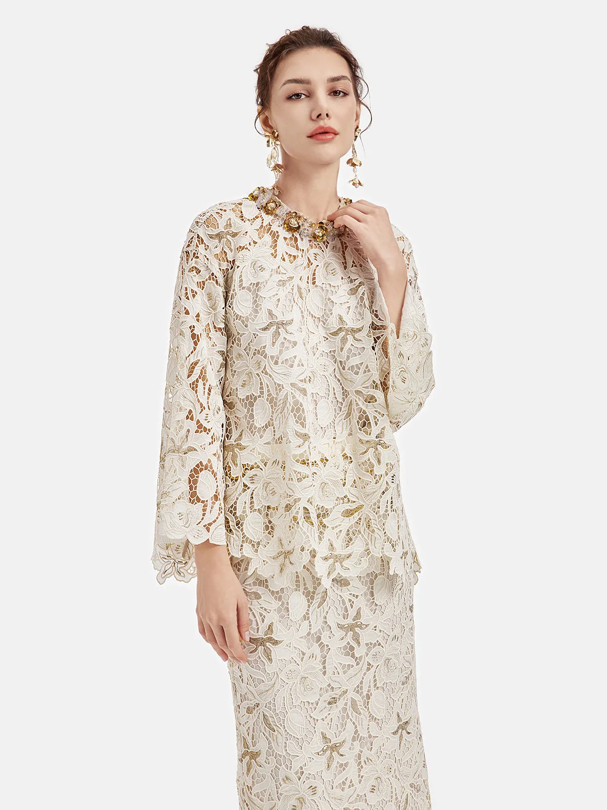 Textured Lace Beaded Top
