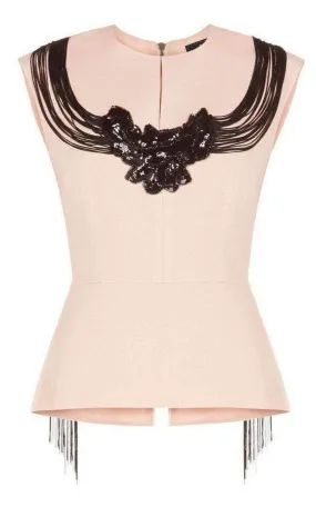 Virginie Beaded Fringe Peplum Top