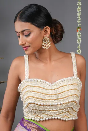 White heavy pearl beaded strappy blouse