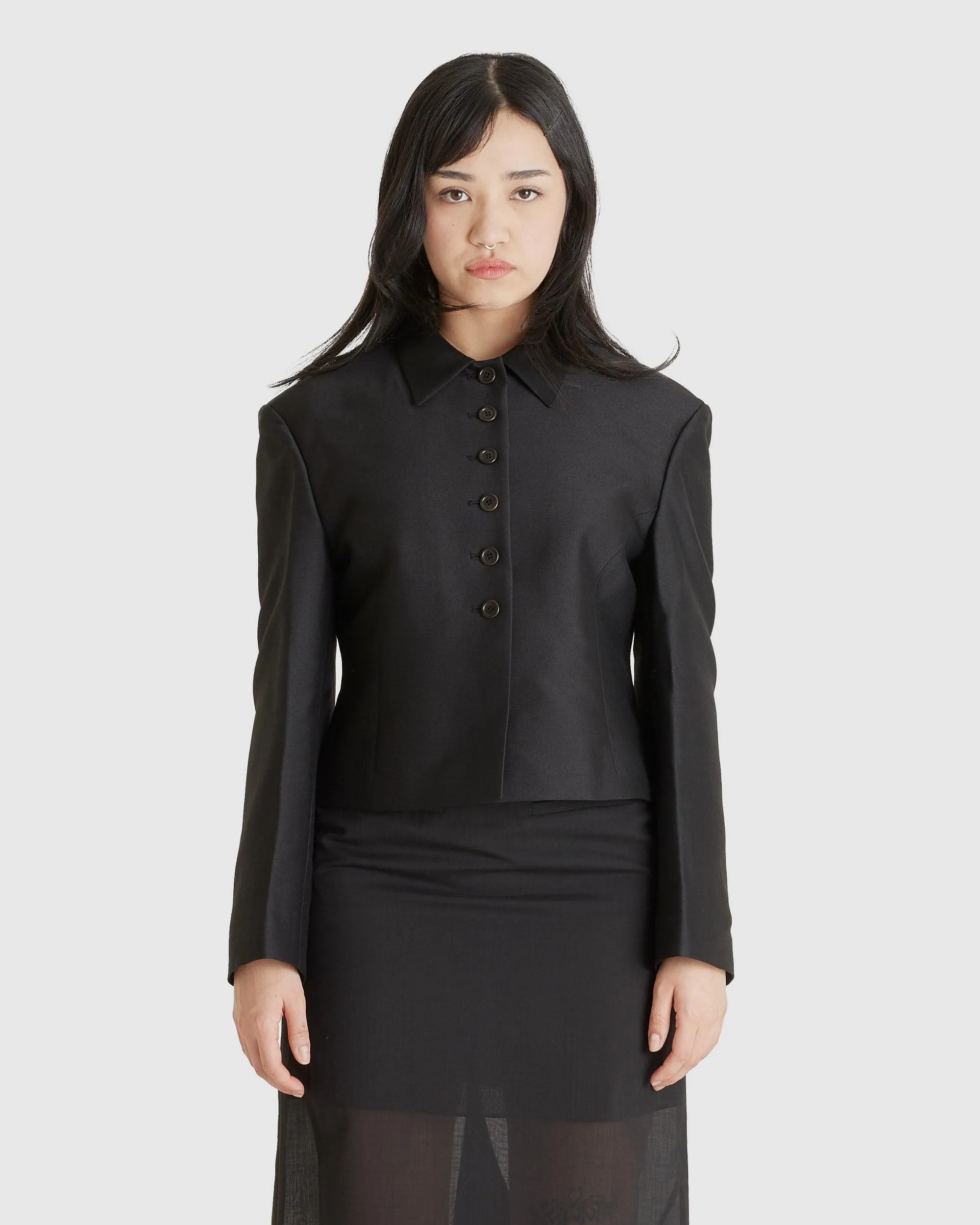 Wool Silk Button Up Jacket