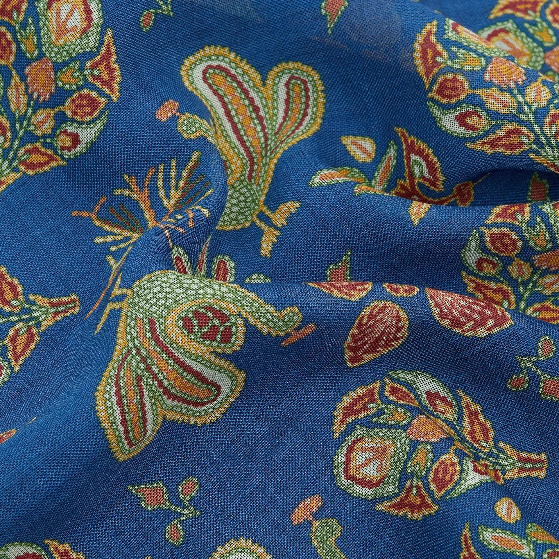 Wool / Silk Pocket Square - Chainstitch Navy Peacocks